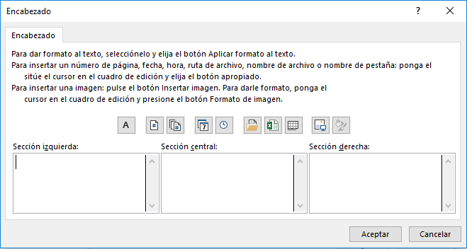 cuadro personalizar encabezado en Excel