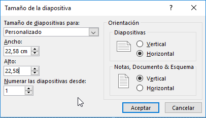 cuadro tamaño de diapositiva