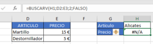 Errores de celda en Excel - significado - error N/A