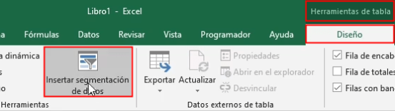 Inserción de la Segmentación de datos en Excel
